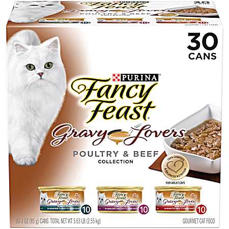 Fancy Feast Adult Gravy Lovers Poultry & Beef Variety Pack Wet Cat Food - 30 pk
