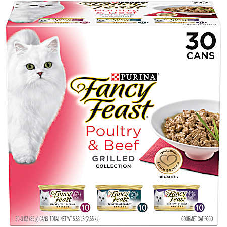 Fancy Feast Adult Poultry & Beef Grilled Collection Wet Cat Food - 30 pk