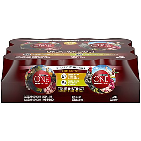 ONE True Instinct Tender Cuts in Gravy Variety Pack w/ Turkey & Venison, Chicken & Duck - 12 Pk