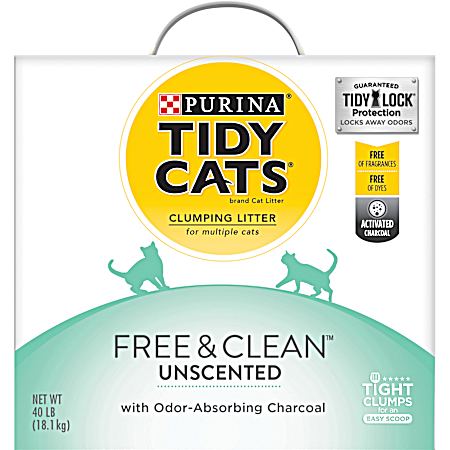 Tidy Cats Free & Clean Unscented Scoopable Cat Litter, 40 lb