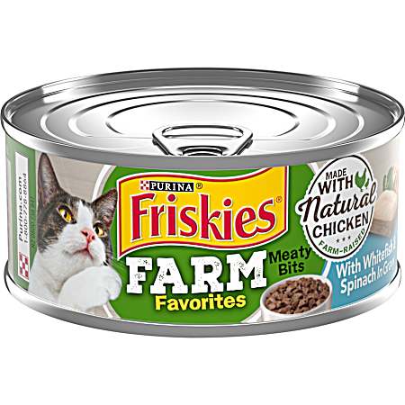 Friskies Adult Farm Favorites Meaty Bits Whitefish & Spinach Wet Cat Food, 5.5 oz Can