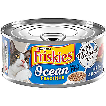 Friskies Adult Ocean Favorites Meaty Bits Tuna, Crab & Brown Rice Wet Cat Food, 5.5 oz Can