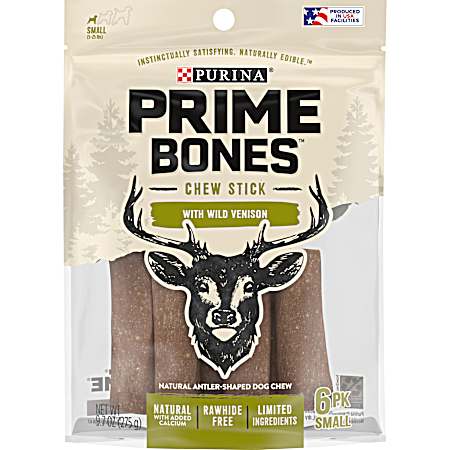 Prime Bones Wild Venison Small Chew Stick Dog Treats - 6 pk