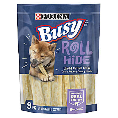 Busy Roll Hide Small/Medium Breed Rawhide Dog Chews - 9 ct