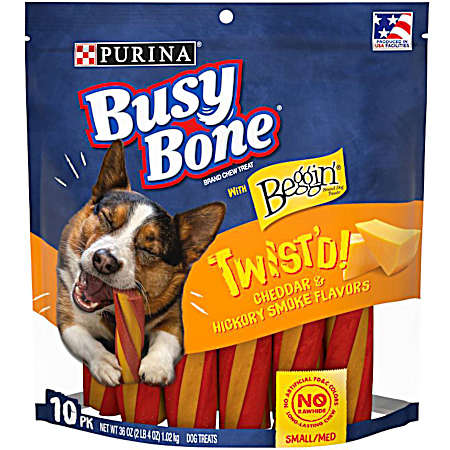 Busy w/ Beggin' Twist'd Cheddar & Hickory Smoke Flavors Dog Chew Treats - 10 ct