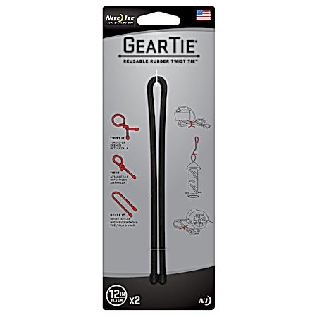 GearTie Black Reusable Twist Ties - 2 Pk