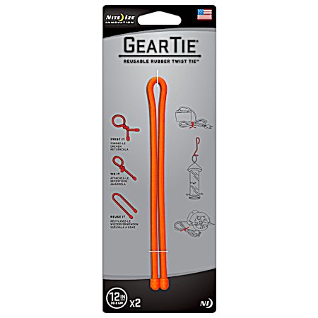 GearTie Orange Reusable Twist Ties - 2 Pk