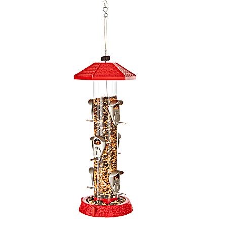 Red 6-Perch 2-in-1 Hinged Port Birdfeeder