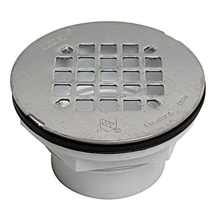 2 in White 101 PS PVC Solvent Weld Shower Drain w/ Stainless Steel Strainer