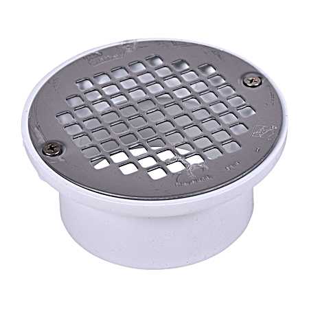 3 in or 4 in White PVC General Purpose Drain w/ 5 in Stainless Steel Screw-Tite Strainer