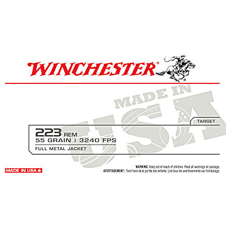 .223 USA Remington 55 Grain FMJ Rifle Cartridges - 150 Rounds