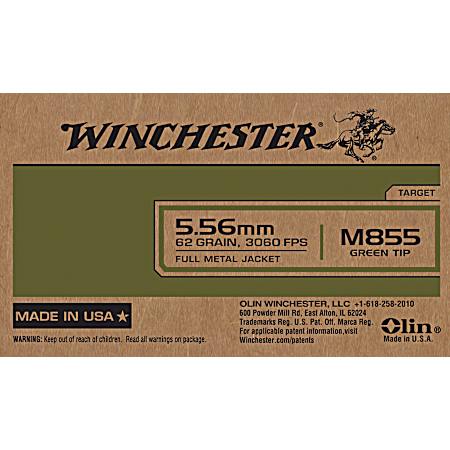 5.56mm USA M855 Green Tip 62 Grain FMJ Rifle Cartridges - 150 Rounds