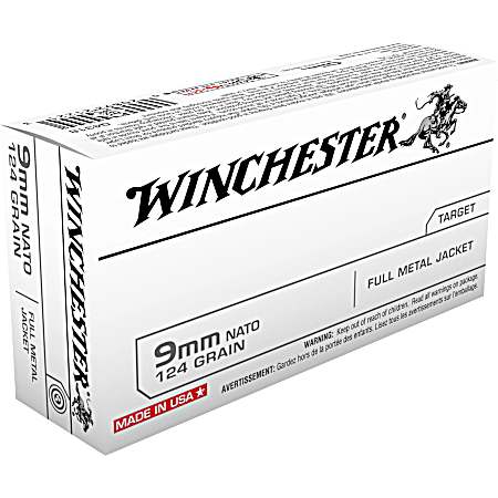 9mm NATO 124 Grain TMJ Handgun Cartridges - 50 Rounds