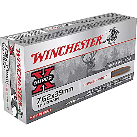 7.62 x 39mm Super-X Deer & Wild Boar 123 Grain Power Point Rifle Cartridges - 20 Rounds