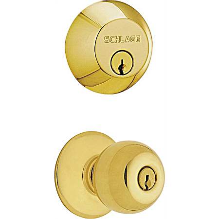 Plymouth Bright Brass Keyed Biscuit Mushroom Entry Knob Lockset