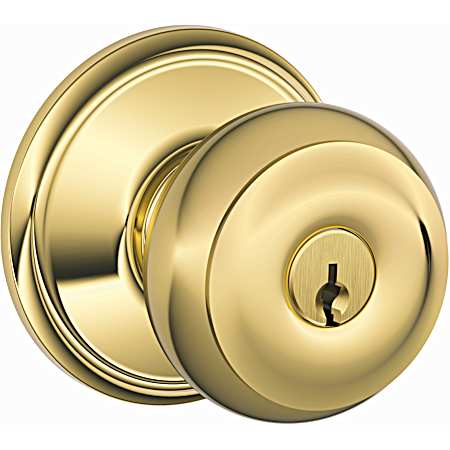 Georgian Bright Brass Knob Keyed Entry Lock