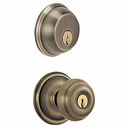 Georgian Antique Brass Keyed Decorative Biscuit Mushroom Combo Knob Lockset