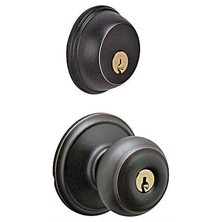 Georgian Aged Bronze Keyed Decorative Biscuit Mushroom Combo Knob Lockset