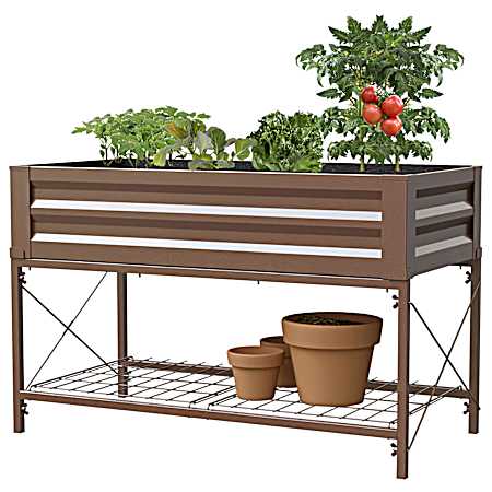32 in Brown Metal Raised Garden Planter