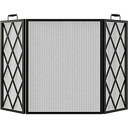 Black 3-Panel Diamond Fireplace Screen