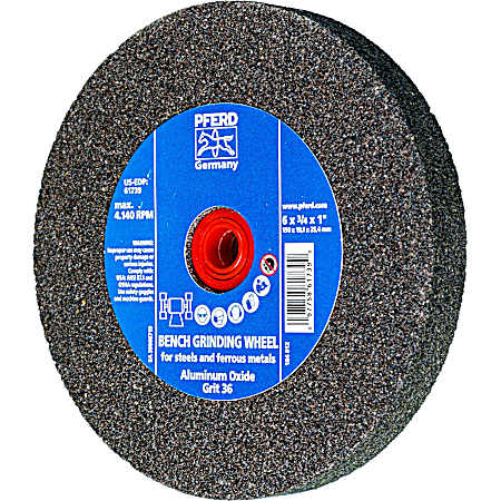 6 x 3/4 x 1 in 36 Grit Bench Grinder Wheel for Steels & Ferrous Metals