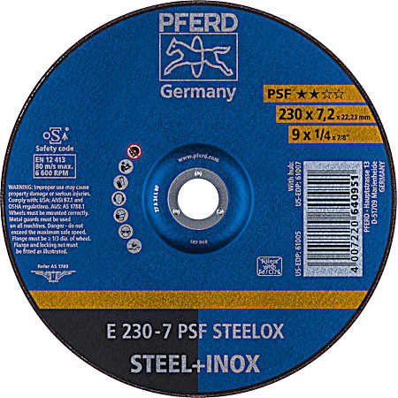 9 x 1/4 x 7/8 in Long Lasting Grinding Wheel for Steel or Stainless Steel