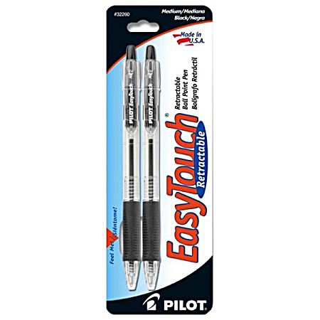 EasyTouch Black Medium Retractable Ball Point Pens - 2 Ct