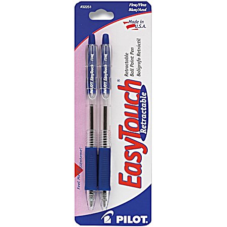 EasyTouch Blue Medium Retractable Ball Point Pens - 2 Ct