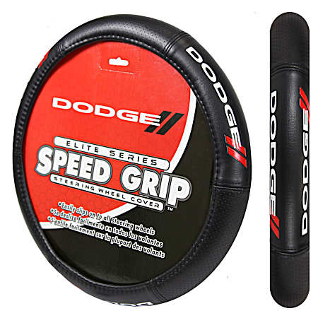 Elite Series Speed Grip Black Steering Wheel Cover w/ Dodge Logo