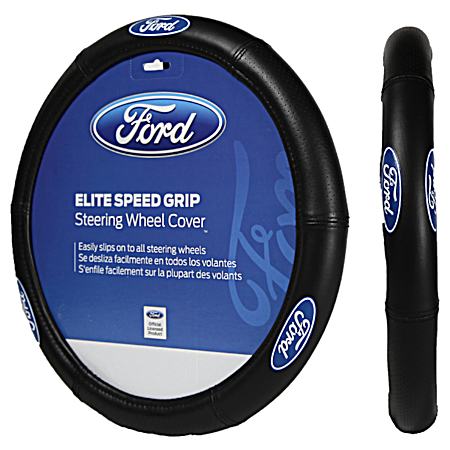 Elite Series Speed Grip Black Steering Wheel Cover w/ Ford Logo