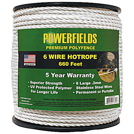 660 ft HotRope White 6-Wire Electric Fence Polyrope