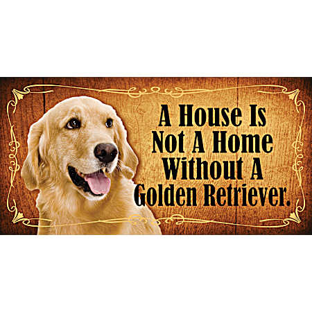 Home Wood Sign w/ Golden Retriever