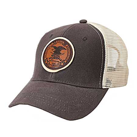 Men's Brown Oil Cloth Mesh Back NRA Leather Badge Cap