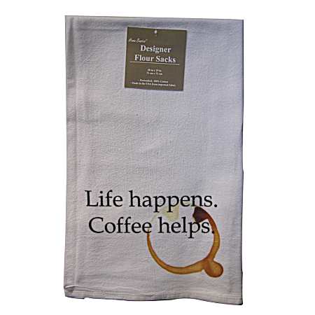 Soft White Life Happens Flour Sack Towel