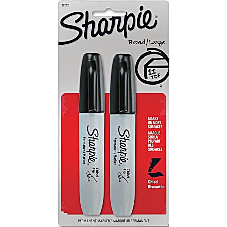 Black Chisel Tip Permanent Markers -2 Pk