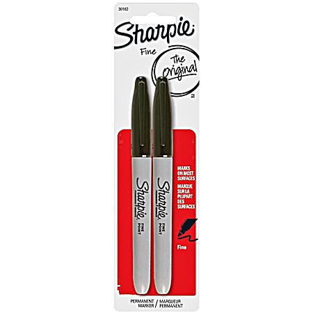 Black Fine Point Permanent Markers - 2 Pk