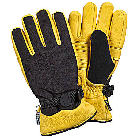 Men's Gold/Black Deerskin Ski Gloves