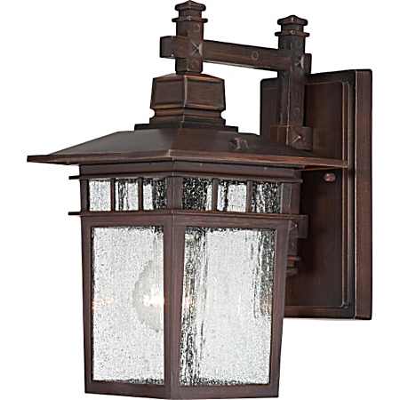 12 in Rust Bronze 1-Light Outdoor Clear Seeded Glass Coach Fixture