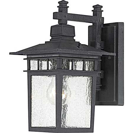 12 in Textured Black 1-Light Outdoor Clear Seeded Glass Coach Fixture