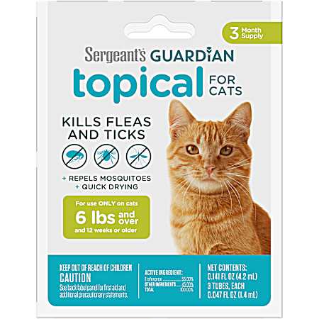 Guardian Flea & Tick Squeeze-On Topical for Cats 6 lbs & Over - 3 Ct