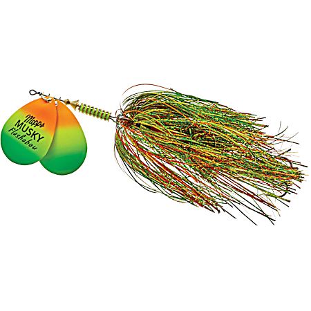 Double Blade Musky Flashabou 1-1/2 oz Hot Firetiger Musky Bucktail