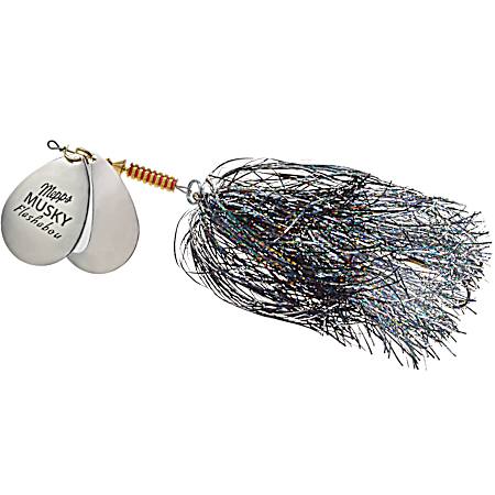 Double Blade Musky Flashabou 1-1/2 oz Silver & Black Musky Bucktail