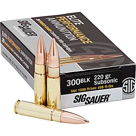 .300 AAC Blackout Elite Performance Match Grade 220 Grain Centerfire Rifle Cartridges - 20 Rounds