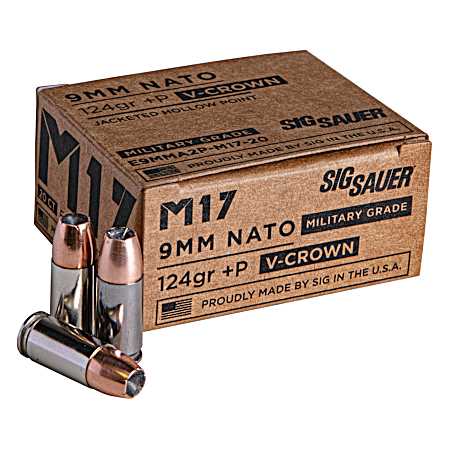 9mm +P Elite V-Crown M17 124 Grain JHP Cartridges - 20 Rounds