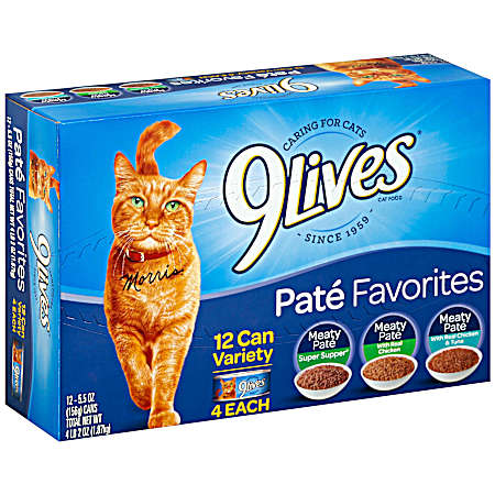 Adult Meaty Pate Favorites Variety Pack Wet Cat Food - 12 ct