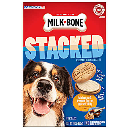 30 oz Stacked Dog Biscuits w/Molasses & Peanut Butter Flavor Filling