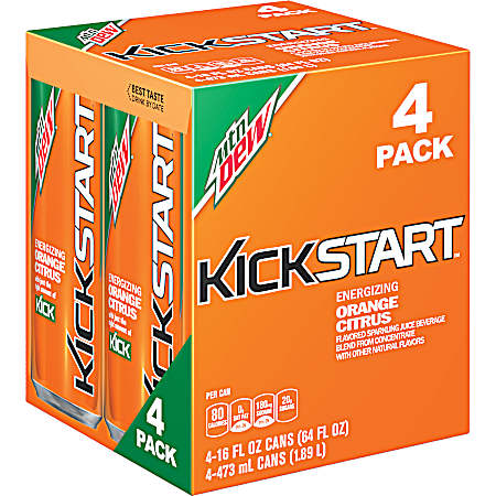 Kickstart 16 oz Orange Citrus Energy Drink - 4 Pk