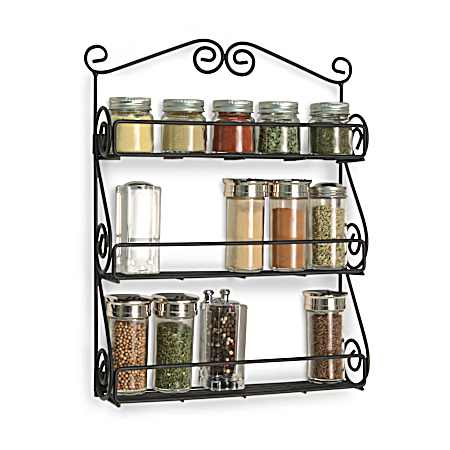 Scroll Black Wall Mount 3-Tier Spice Rack
