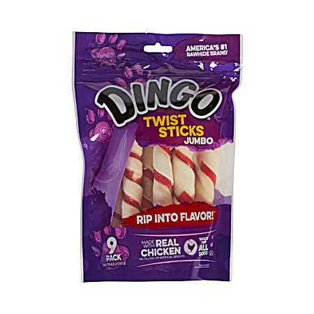 Jumbo Twist Sticks Rawhide Dog Treats - 9 Pk