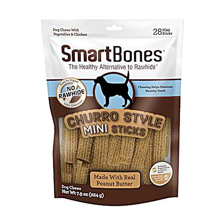 Peanut Butter Churro Style Mini Sticks Dog Chews - 28 Ct